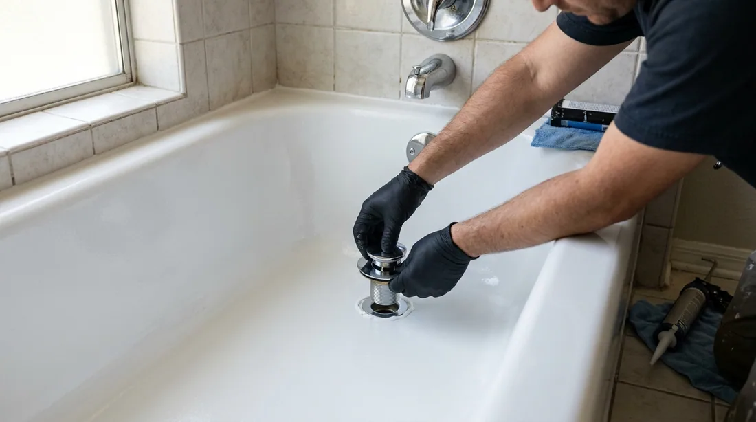 Hardware and fresh caulk go back after the coating has set — Rockford, IL