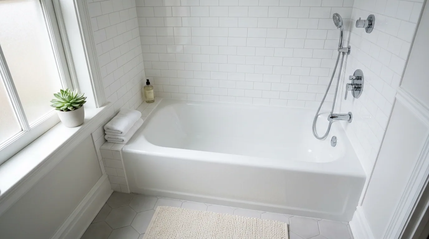 The finished result of professional tub resurfacing: the completed work looking clean, correct and — Rockford, IL