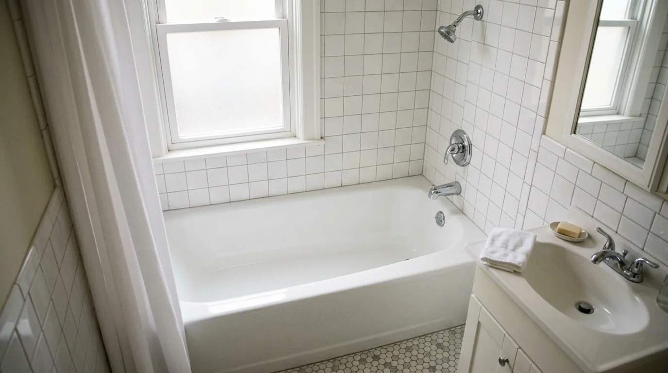 The finished result of professional tub resurfacing: the completed work looking clean, correct and — Rockford, IL