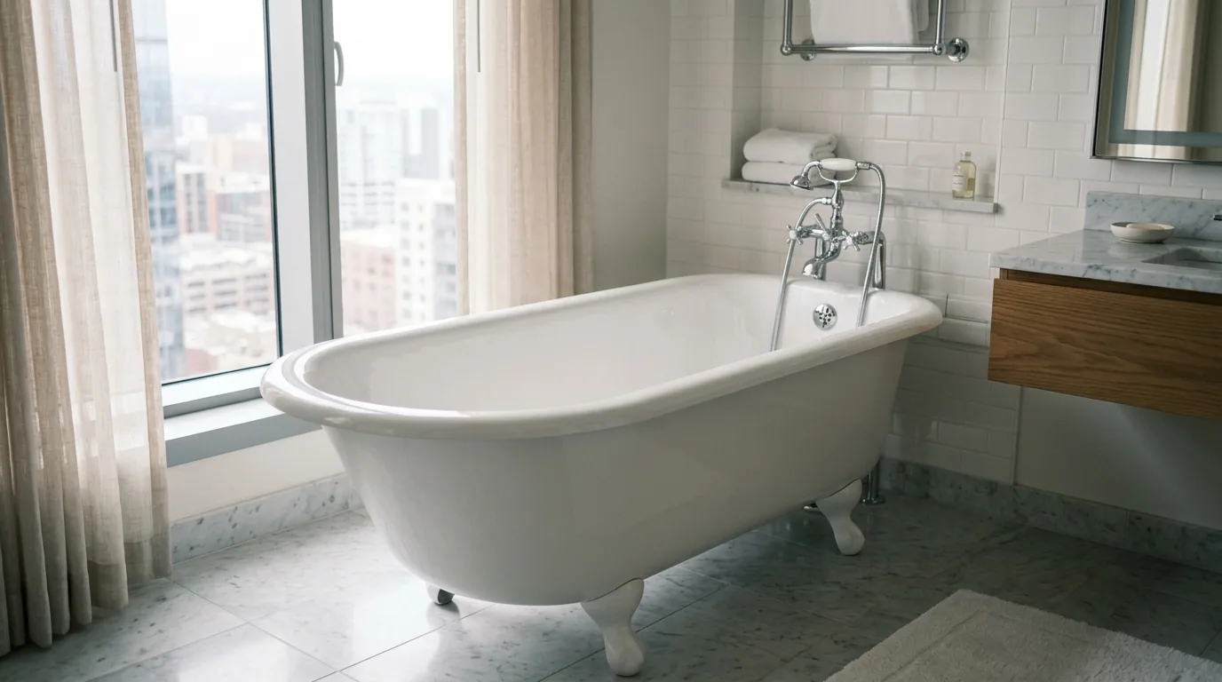 The finished result of professional tub resurfacing: the completed work looking clean, correct and — Rockford, IL